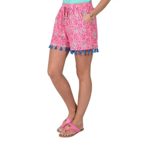 Simply Southern Wilmington Tassel Beach Seashell Printed Pink Shorts - Picture 1 of 6